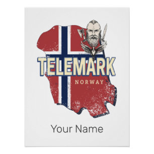 Poster Telemark Norvège Province Carte Souvenir Vintage