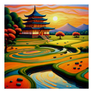 Poster Temple au coucher du soleil 2