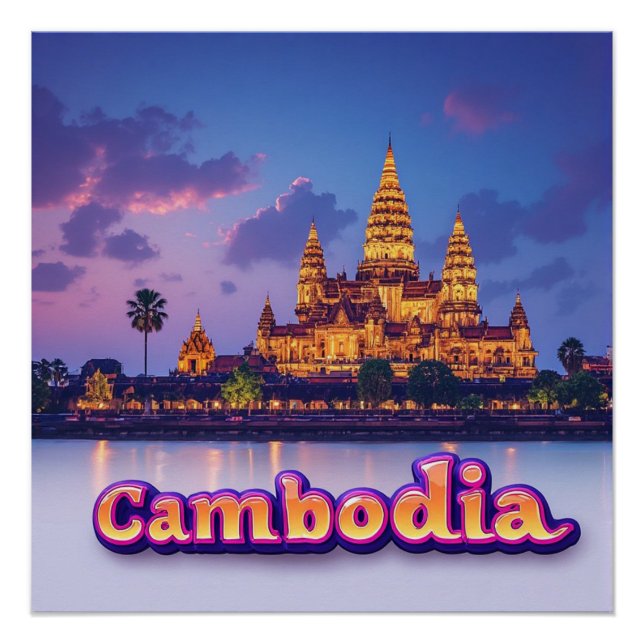 Poster Temple cambodgien doré au crépuscule (Devant)