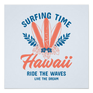 Poster Temps de surf Hawaii Surfez les vagues