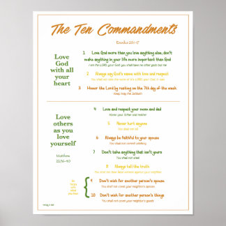 Poster Ten Commandments for Kids--Earth Tones w/border