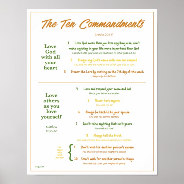 Poster Ten Commandments for Kids--Earth Tones w/border (Devant)