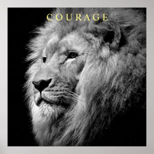 Poster Tendance Motivational Courage Lion Unique Noir Bla