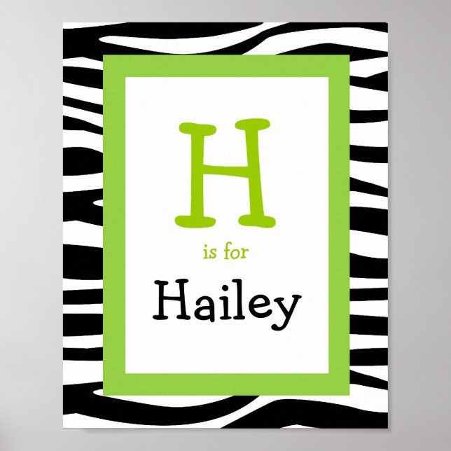 Poster Tendance Zebra Print Nursery Wall Art Name Print (Devant)