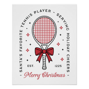 Poster Tennis joyeux Noël vœux drôles rouges esthétique