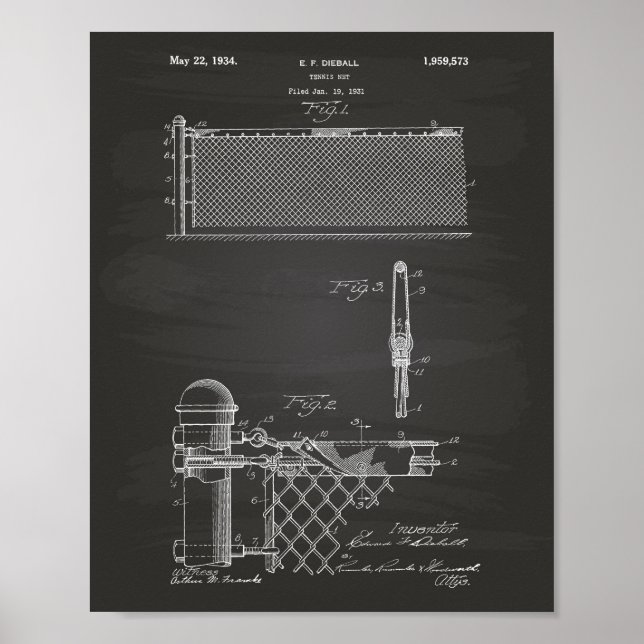 Poster Tennis Net 1934 Patent Art Chalkboard (Devant)
