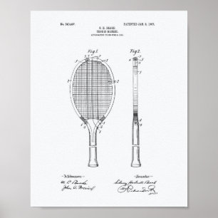 Poster Tennis Racket 1907 Brevet Art Livre blanc