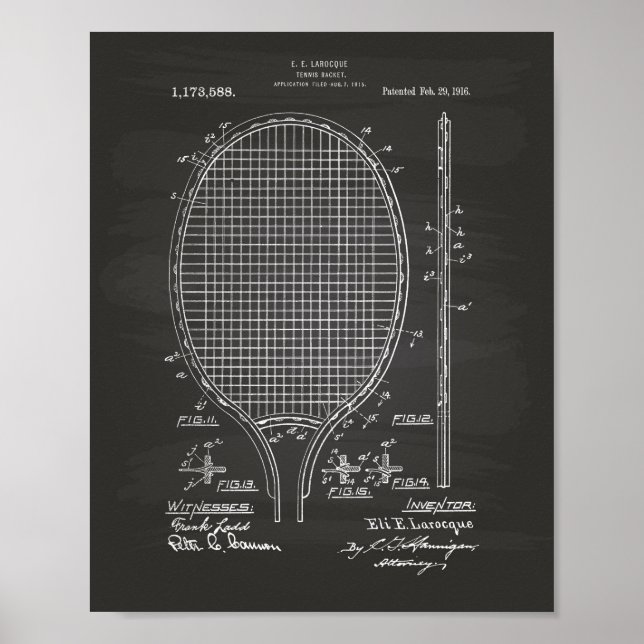 Poster Tennis racket 1916 Patent Art - Chalkboard (Devant)