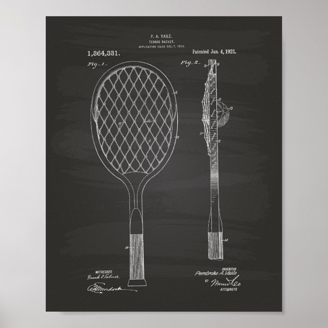 Poster Tennis Racket 1921 Patent Art Chalkboard (Devant)