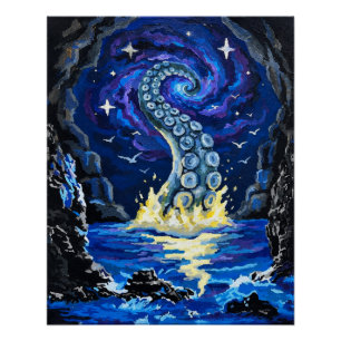 Poster Tentacule de Kraken Cosmique, Art Océanique