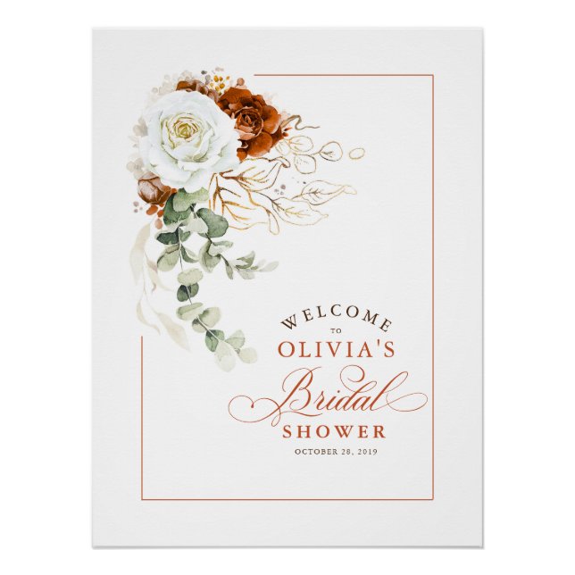 Poster Terracotta and White Chic Bridal Shower Welcome (Devant)