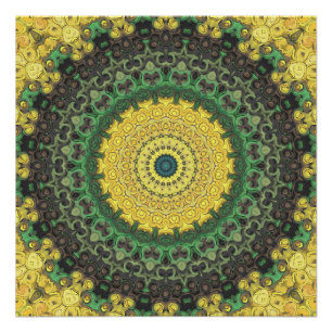 Poster Terrain vert et jaune Mandala Kaleidoscope