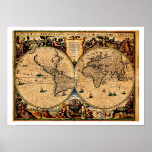 Poster Terrarum vintage 1625 de totius de nova de carte