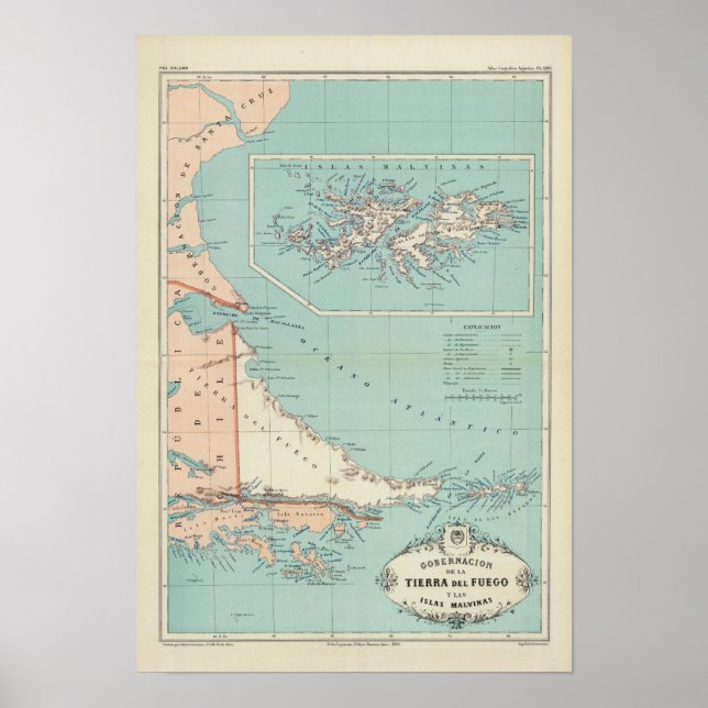 Poster Terre de Feu, Îles Malouines, Argentine (Devant)