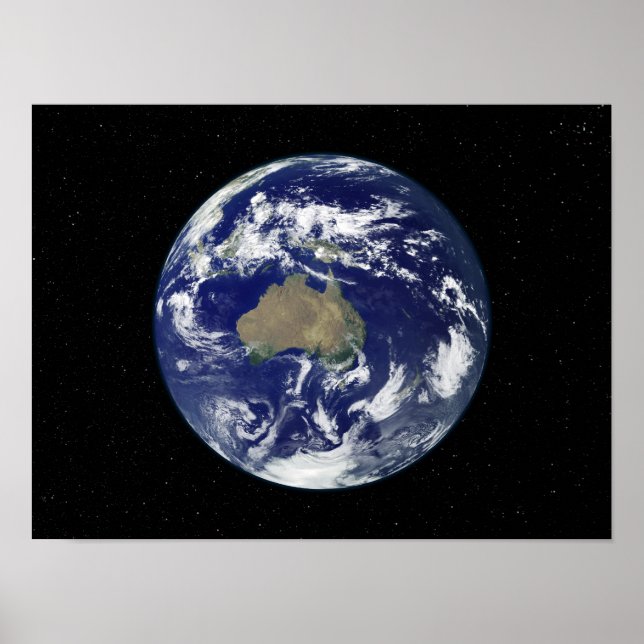 Poster Terre entièrement éclairée centrée sur l'Australie (Devant)