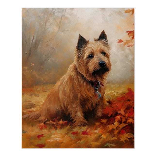Poster Terrier Australien dans les feuilles d'automne qui (Devant)