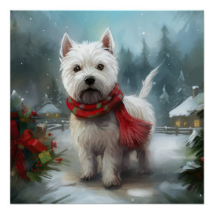 Poster Terrier blanc West Highland dans la neige Noël