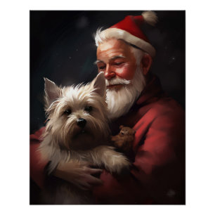 Poster Terrier Cairn avec le Père Noël Noël Festif