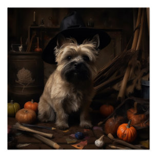 Poster Terrier Cairn Citrouilles Halloween Épouvantable