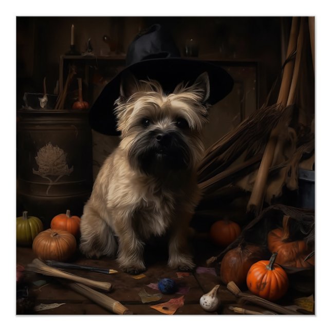 Poster Terrier Cairn Citrouilles Halloween Épouvantable (Devant)