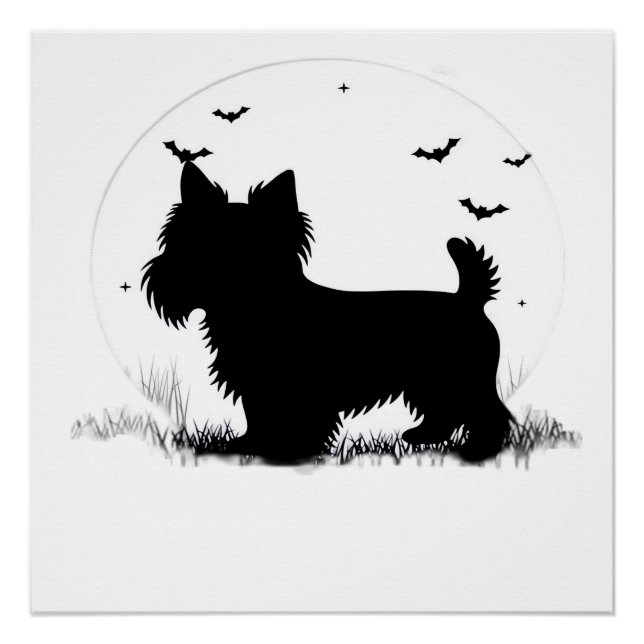 Poster Terrier du Yorkshire Chien � Silhouette de la Lune (Devant)