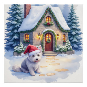 Poster Terrier Glen of Imaal Cottage enneigé Chapeau de P