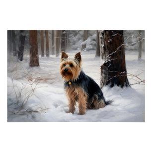 Poster Terrier Silky laisse tomber la neige de Noël