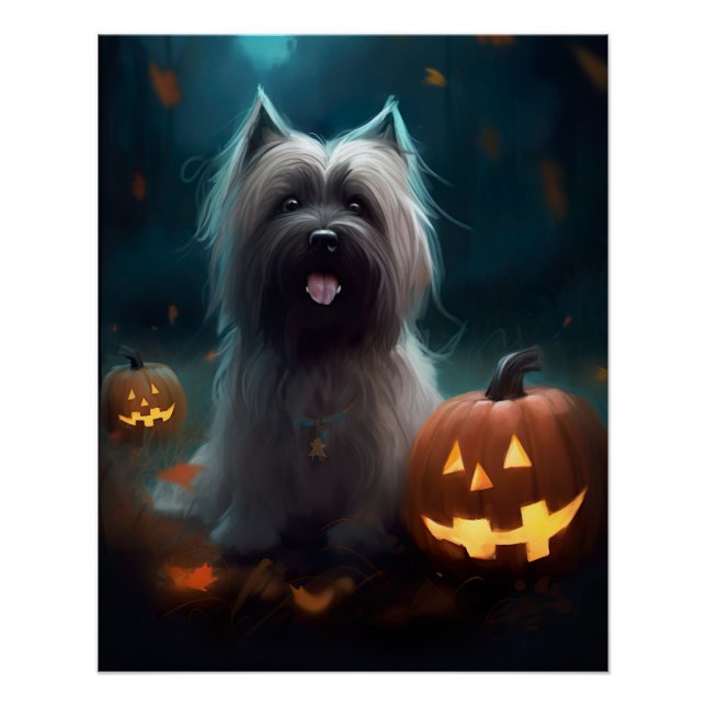 Poster Terrier Skye d'Halloween avec citrouilles effrayan (Devant)