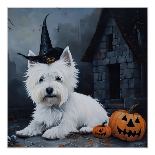 Poster Terrier West Highland Blanc Citrouille Halloween (Devant)