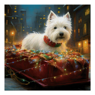 Poster Terrier West Highland White Noël Fêtard