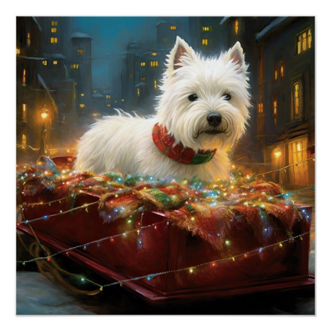 Poster Terrier West Highland White Noël Fêtard (Devant)