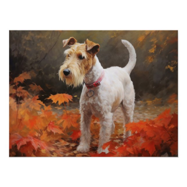 Poster Terrier Wirefox dans les feuilles d'automne chute  (Devant)