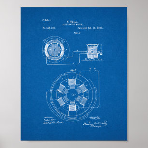Poster Tesla Alternating Motor Patent - Blueprint