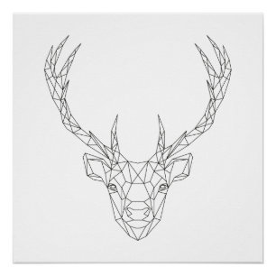 Poster Tête de cerf Géométrique Noir & Blanc Art Moderne