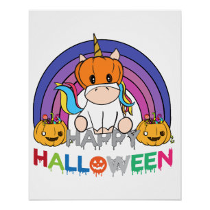 Poster Tête de citrouille licorne pour Halloween