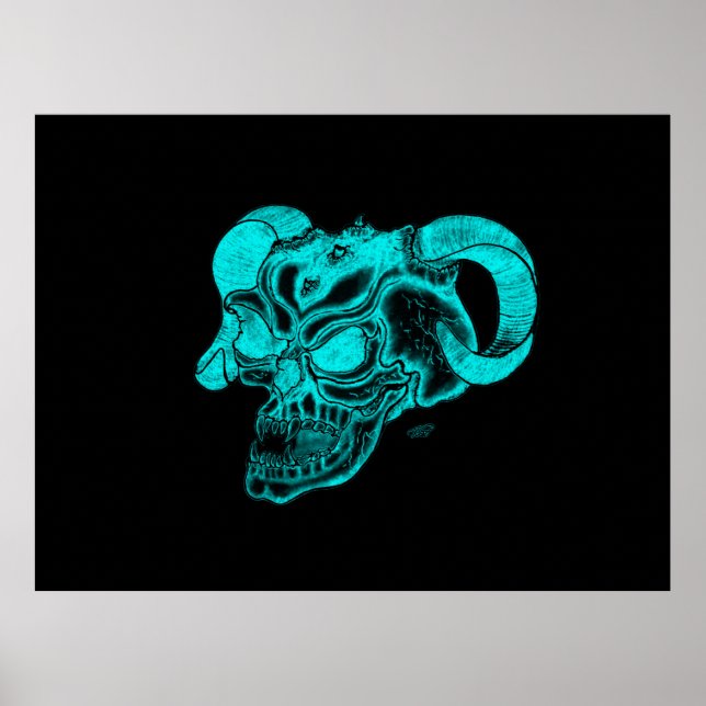 Poster Tête de diable crâne noir et vert (Devant)
