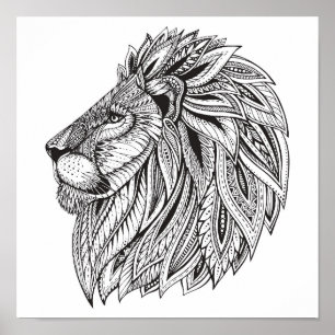 Poster Tête de lion à motifs ethniques 2