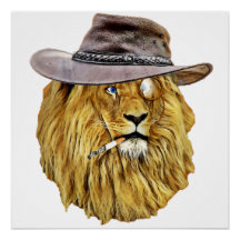 Tête de lion coolée avec chapeau, cigarette et mon