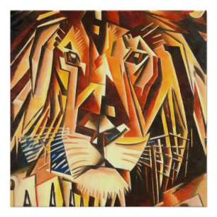 Poster Tête de lion Peinture Cubiste moderne
