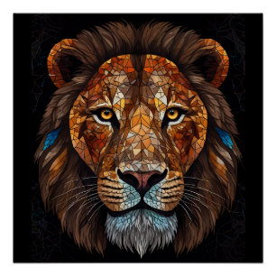 Poster Tête de Lions avec effet mosaïque vitrail