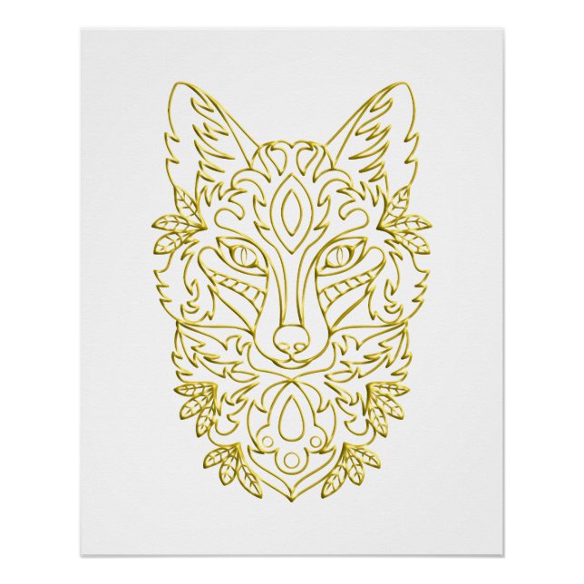 Poster Tête de loup en or (Devant)