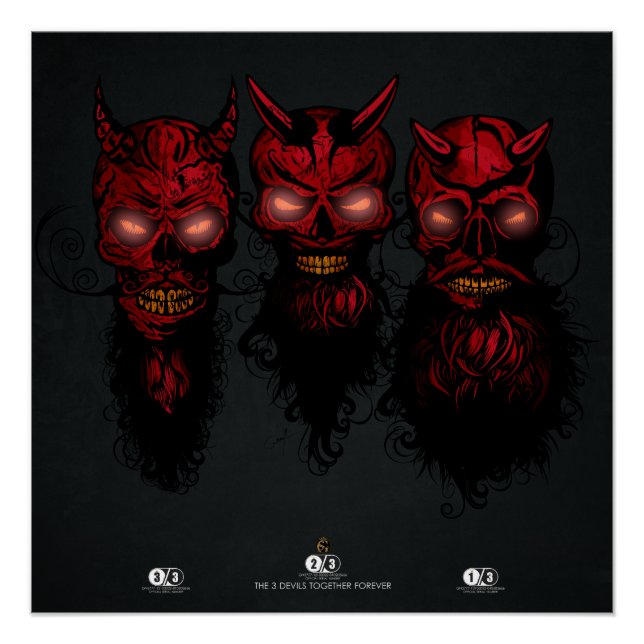 Poster Tete de mort hipster crane 3 diables réunis (Devant)