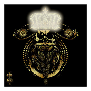 Poster Tête de mort hipster king skull roi barbu 2