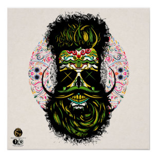 Poster Tête de mort hipster skulls mexicaine barbu mousta