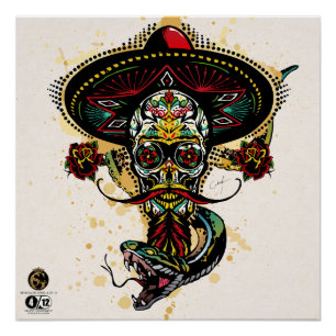 Poster Tête de mort hipster skulls mexicaine serpent