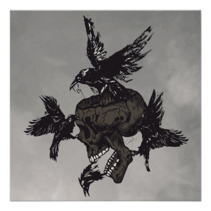 Poster Tête de mort livré aux corbeaux