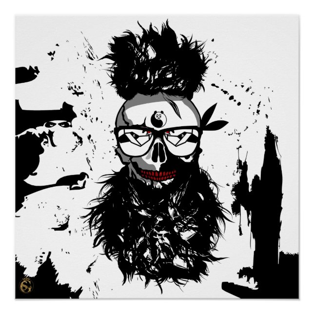 Poster Tête de mort punk hipster G-skulls crâne da panda (Devant)
