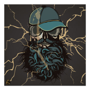 Poster Tête de mort punk hipster G-skulls crâne foudre