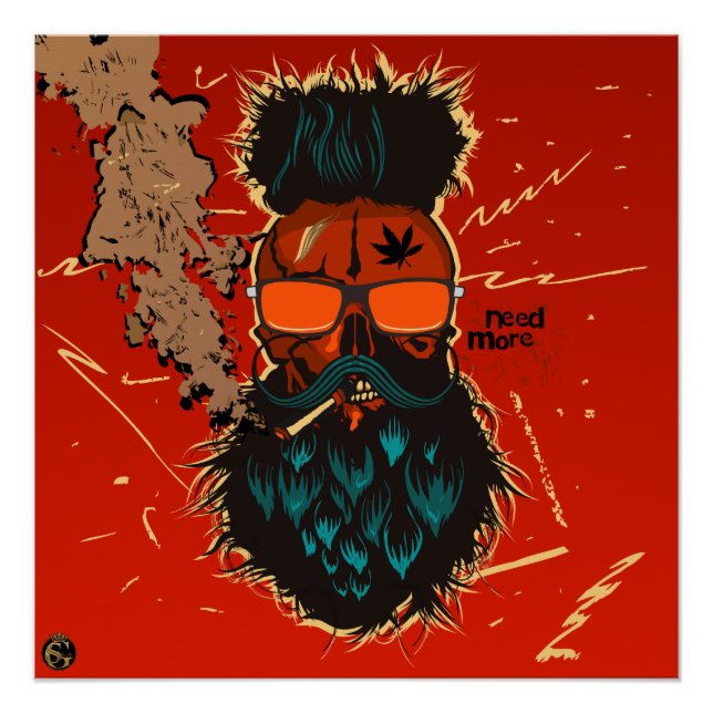 Poster Tête de mort punk hipster G-skulls crâne need more (Devant)