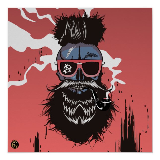 Poster Tête de mort punk hipster G-skulls crâne requin (Devant)